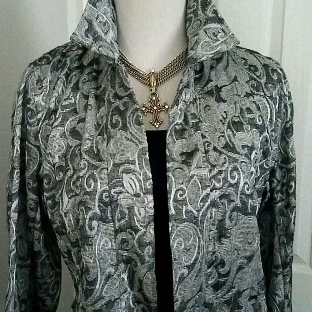 Chico's Blazer S Jacket Jacquard Gray